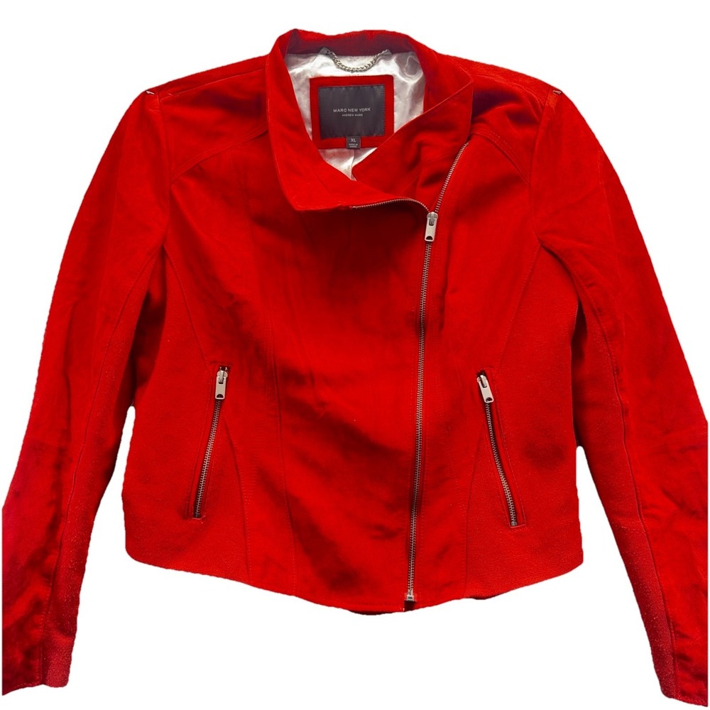 Andrew Marc Marc New York XL Red Suede Leather Moto Sexy Jacket Asymmetrical Zip